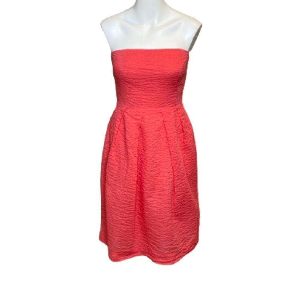 J. Crew Lorelei coral deco dot cotton textured strapless party dress size 4